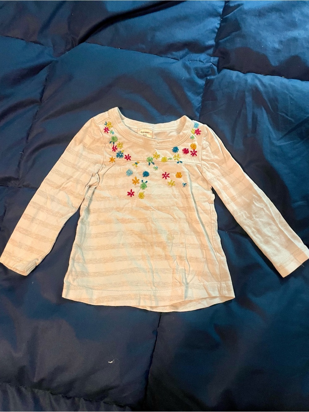 Old Navy Cream Long Sleeve Top with Colorful Floral Embroidery
